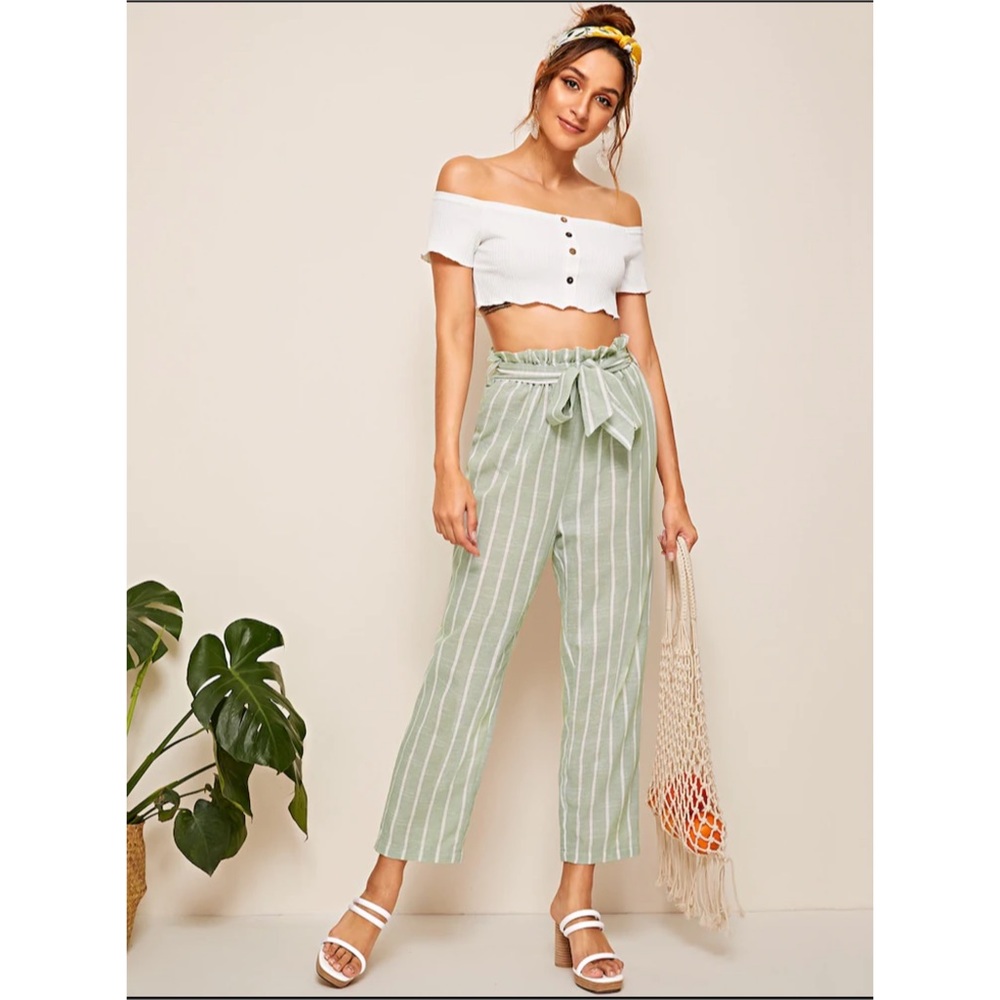 ONLY 1 LARGE LEFT! Paperbag Waist Striped Pants - Picture 2 of 6